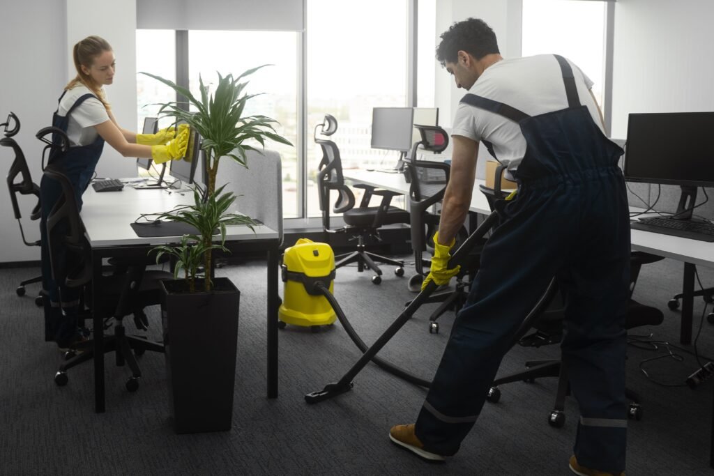 profesionales utilizando productos de limpieza profesionales